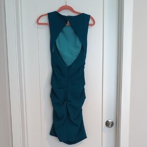 Nicole Miller Teal Draped Midi Dress